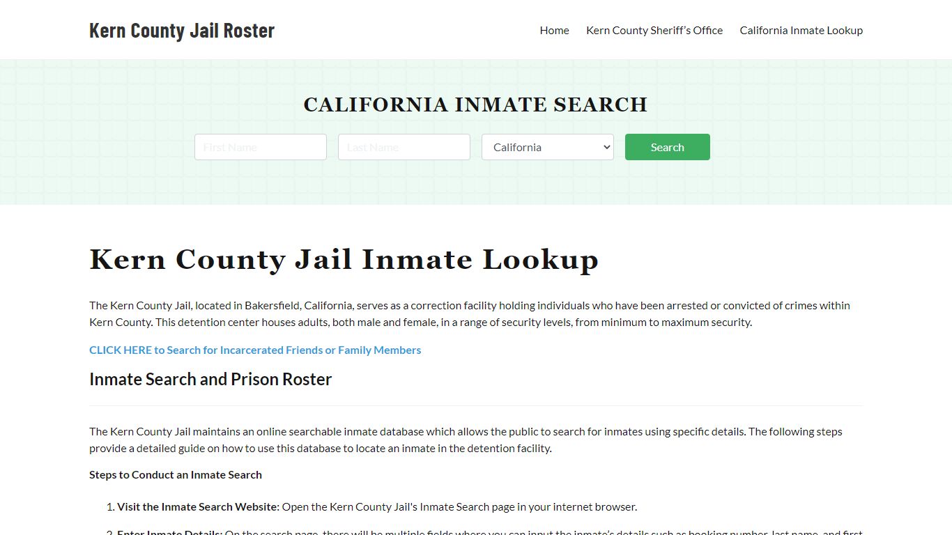 Kern County Jail Roster Lookup, CA, Inmate Search